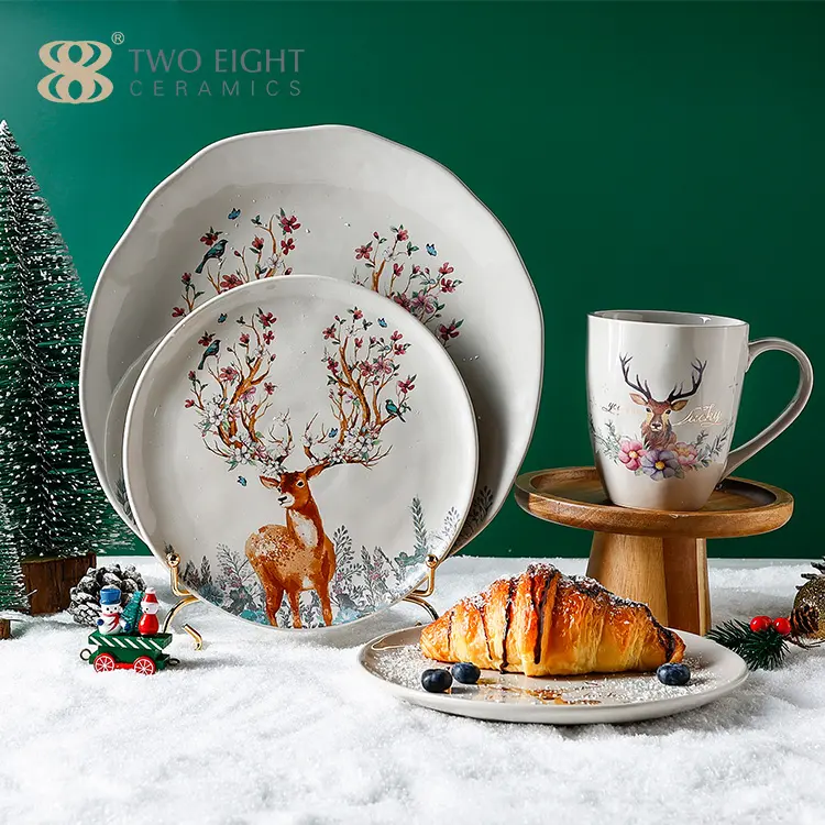 Assiettes en céramique pour fête de noël, tasses à café en porcelaine, vaisselle, vaisselle, ensembles de table