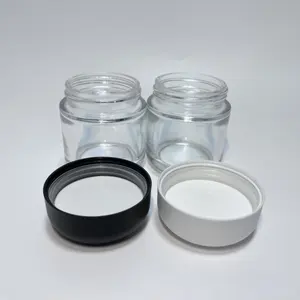 Frascos de vidro com base redonda Recipiente de vidro de cera de resina com tampas de plástico resistentes a crianças pretas