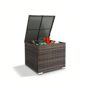 Casier de rangement en rotin 71x71x60.5cm, unité de rangement carrée pour outils d'extérieur, structure en fer, dégradé marron - Product Image 1