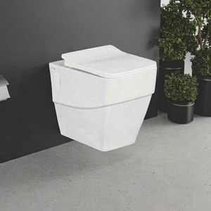 WC suspendu en céramique carré monobloc Scala Modern avec siphon de chasse d'eau - Product Image 1