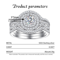 Set Cincin Pengantin Moissanite Double Halo Round D VVS1 dengan Cincin Tunangan Twist Shank dan Cincin Kawin Senada dari Perak Sterling S925