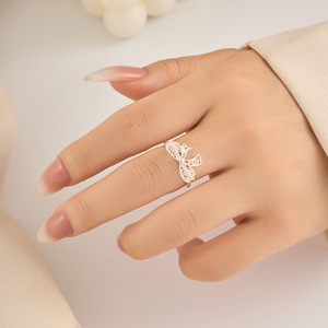 Bowknot Openwork Ring Micro Pave Adjustable Index Finger Ring Gift Jewelry - Product Image 2