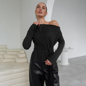 เสื้อยืดอเนกประสงค์สีพื้น ดีไซน์ผูกเชือก ทรงเข้ารูป ช่วยให้ดูเพรียวบาง สไตล์เก๋ไก๋แบบอสมมาตร - Product Image 5