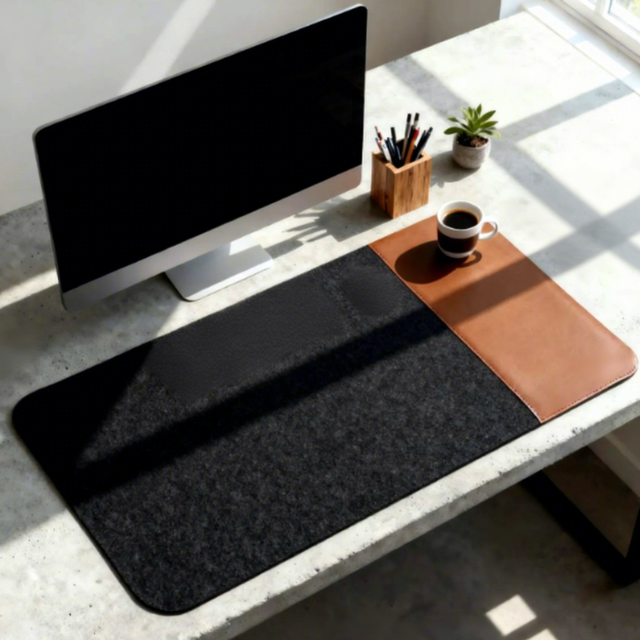 YY Felt and Leather Desk Mat  Large Desk Pad  Mouse Pad, Office Accessories, Employee Gift, Desk Decor