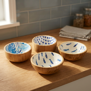 Tazones para Servir Ensaladas Vintage con Impresión Personalizada, Ecológicos, Duraderos, de Madera de Acacia, Resistentes al Agua, Hechos a Mano, Esmaltados y Pulidos, para Fiestas, 0.4 kg - Product Image 1