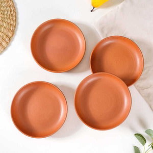 Platos de terracota, juego de vajilla de arcilla, vajilla rústica de cerámica natural, perfecta para comidas diarias en interiores y exteriores. - Product Image 4