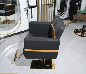 Fauteuil de barbier haut de gamme, réglable et élégant, pour salons de beauté - fauteuil de coiffure simple avec bordure dorée pour salons. - Product Image 4