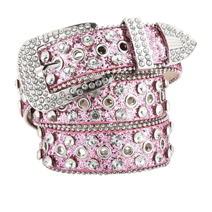 高級ヴィンテージラインストーン付きPUレザーベルト合金ピンバックルレディースウェスタンカラフルキラキラダイヤモンドパンツ - Product Image 1
