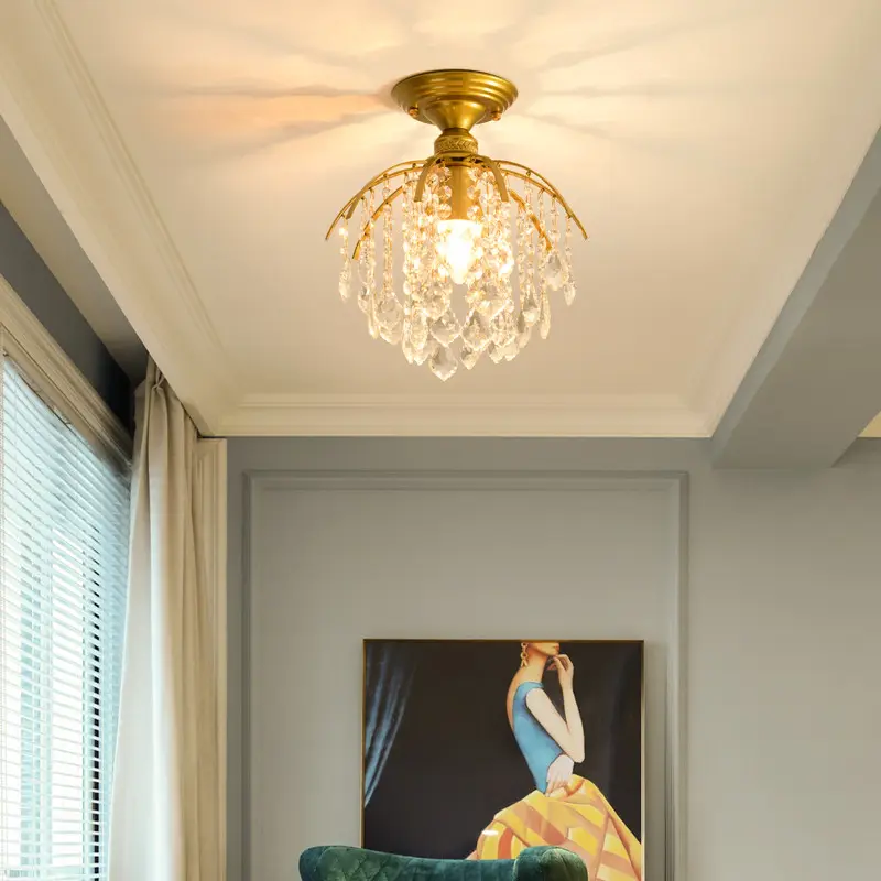 Moderne Gouden Kristallen Kleine Ronde Plafond Hanglamp Opknoping Luxe Kristallen Kroonluchter