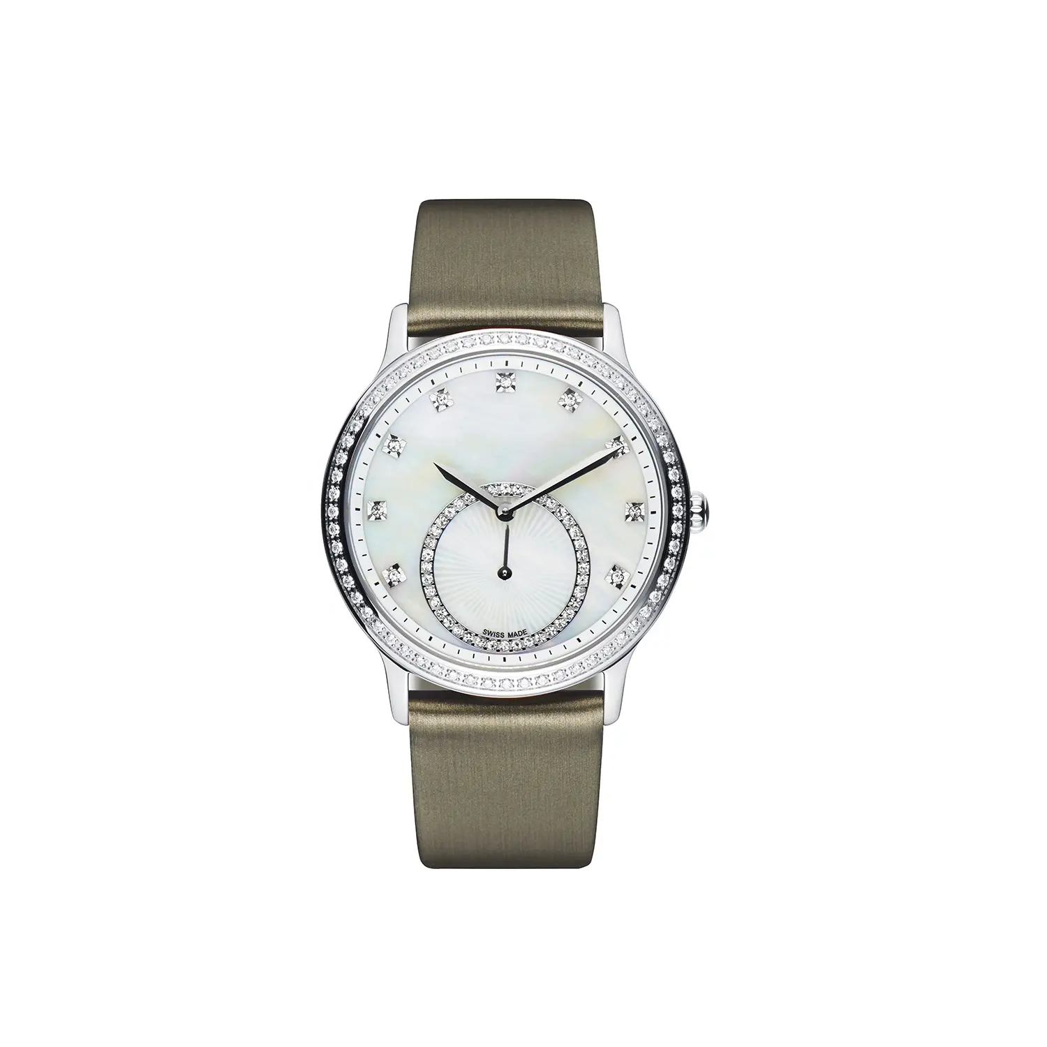 Timeless Elegance Pearl And Zircon Gems Delicate Touch Fine Satin-leather Strap Offset Second-hand Outstanding Fashion Watch