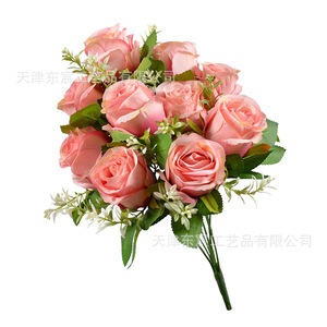 ช่อดอกกุหลาบประดิษฐ์ 10 ดอก สีเหลืองส้ม พร้อมใบสีเขียว สำหรับตกแต่งงานแต่งงานและบ้าน - Product Image 5