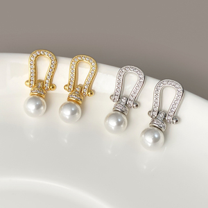 Boucles d'oreilles clous vintage en laiton avec fleur et perle, bijoux de fiançailles et de mariage pour femme, plaqué or 18 carats et rhodium - Product Image 5