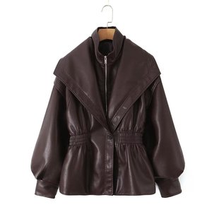 Veste en simili <span class=keywords><strong>cuir</strong></span> PU chic à col et manches cloche pour <span class=keywords><strong>femme</strong></span> OuYaan 2026 - Product Image 3