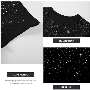 Top Corto con Pedrería para Mujer, Estilo Y2K, Cuello Redondo, Manga Corta, Brillante, Ajustado, para Todas las Temporadas, Tejido Suave - Product Image 6