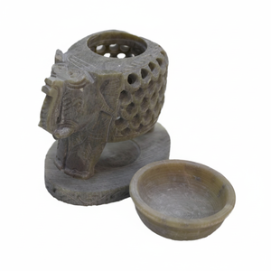 Brûleur et diffuseur d'huiles aromatiques en stéatite |   Porte-bougie chauffe-plat sculpté en forme d'éléphant |   Objet décoratif pour la maison, le bureau et les cadeaux - Product Image 1