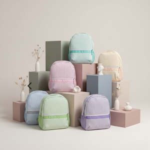 Sac de livre pour petits enfants écologique personnalisé <span class=keywords><strong>brodé</strong></span> de marque Seersucker sac à dos scolaire léger pour enfants d'âge préscolaire - Product Image 1