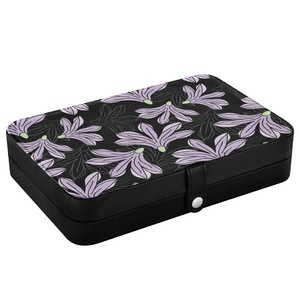 Hawaii Flower Black Custom Design Ring <b>Earring</b> Necklace Jewellery <b>Case</b> PU Leather Small Storage Organizer Aloha Jewelry Box - Product Image 3