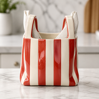 Porte-couverts en céramique rayé rouge et blanc, forme sac de courses créatif, organiseur d'ustensiles pour restaurant et maison