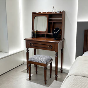 Traditional <b>Solid</b> <b>Wood</b> Makeup Vanity Set With Flip <b>Top</b> Mirror And Stool Mahogany Bedroom Dressing <b>Table</b> Storage Desk - Product Image 6