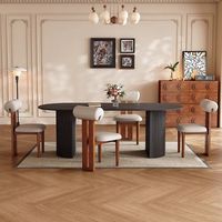 Ensemble table et chaises de salle à manger modernes de luxe, plateau ovale en marbre, structure en bois, 4 à 6 places, meubles de cuisine et de salle à manger, design noir.