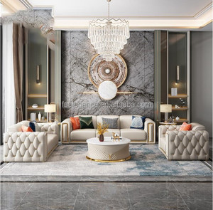 Juego de Sofás Chesterfield de Lujo, Cuero Genuino, Muebles para Sala de Estar, Diseño Nórdico Grande, Madera Clásica, Estilo Árabe - Product Image 6