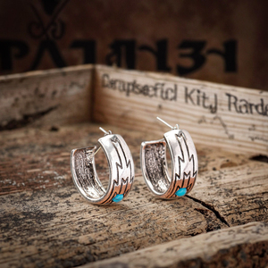 <strong>Western</strong> Cowgirl INS Hit <strong>Jewelry</strong> Cross-border E-commerce <strong>Supply</strong> Turquoise a Pair of Vintage Turquoise-decorated Hoop Earrings - Product Image 5