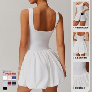 Vestido deportivo de mujer con efecto de dos piezas y tacto suave, con capa base antiexposición, para correr al aire libre, fitness, tenis, falda deportiva, color liso - Product Image 3