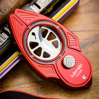Couteau à cigares semi-automatique à double tranchant en acier inoxydable de grand calibre, en forme de couteau volant, avec étui en cuir