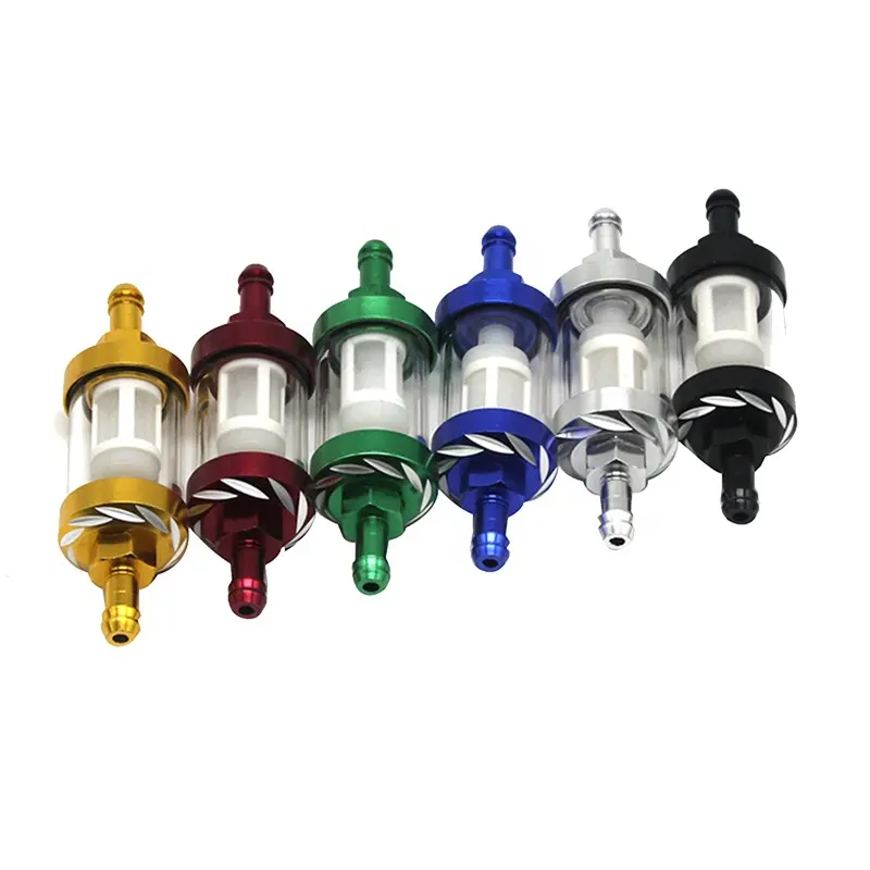 6MM und 8MM Aluminium legierung Glas Motorrad Gas Kraftstoff Benzin Ölfilter für verschiedene Arten von Motorrädern