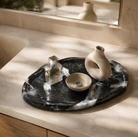Plateau Organisateur en Marbre Noir Patagonia FANCY STONE, Grande Taille, Pierre Naturelle Polie, Plateau Décoratif pour Bureau, Décoration Intérieure, Cadeaux