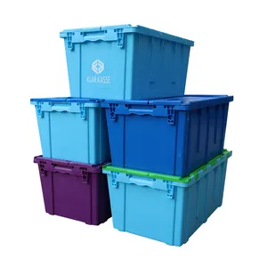 QS Gudang Plastik Kotak Logistik Tote Perjalanan Bulat Kontainer Tutup Terpasang Penyimpanan Nestable Bergerak untuk Transportasi