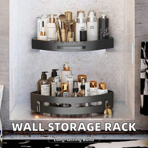 Panier triangulaire en plastique <span class=keywords><strong>noir</strong></span> non perforé moderne étagère double tenture murale salle de bain étagère de rangement organise l'espace - Product Image 2