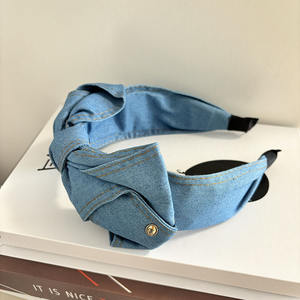 Serre-tête en jean à bord large tendance pour femme, accessoire de cheveux minimaliste avec nœud - Product Image 6
