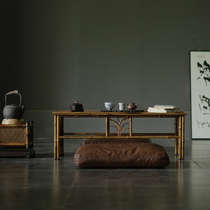 Mesa de Té de Bambú con Tapete Tejido, Mesa Baja Hecha a Mano, Estilo Zen, Juego para Sala de Estar - Product Image 3
