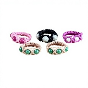 Anillos de Macramé Hechos a Mano con Cuentas, Anillos Ajustables de Estilo Bohemio Étnico, Joyería de Hilo Colorida para Mujer, Venta al Por Mayor - Product Image 1