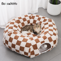 Grand lit tunnel pliable rond en peluche douce pour chien et chat, nouvelle arrivée, personnalisable par le fabricant, luxe, premium, lavable, pour chiot et chaton