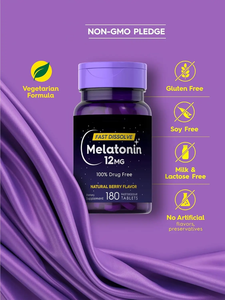Melatonina Natural a Base de Hierbas para Adultos, 12 mg, Disolución Rápida, Suplemento Dietético para un Sueño Reparador, en Tabletas - Product Image 5