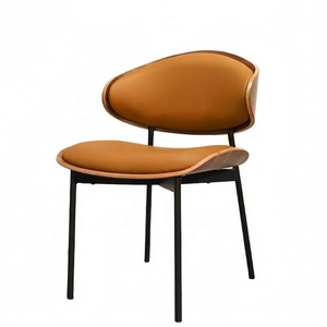 <span class=keywords><strong>Silla</strong></span> de Comedor Nórdica de Cuero Negro con <span class=keywords><strong>Patas</strong></span> de Metal de Alta Gama y Respaldo - Product Image 6