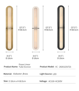 Aplique de Pared Moderno de Alabastro, Decoración de Lujo para Hotel, Forma de Píldora Lineal, Piedra Natural, Latón, LED, Aplique Tubular Lineal Fosse - Product Image 4