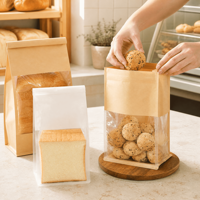 Sac à pâtisserie en papier brun avec fenêtre et fermeture à fil pour présentation de croissants et biscuits en boulangerie, comptoir de café, impression personnalisée, commandes en gros