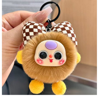 Porte-clés mignon en peluche boule de charbon, breloque de sac en forme de nœud papillon moelleux, pendentif animal Kawaii pour clés, sac à dos, voiture, cadeau pour filles