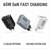 Chargeur de téléphone GaN 65W, charge rapide PD QC3.0, adaptateur mural 2C1A, alimentation multi-ports pour ordinateur portable, tablette, appareil photo, écouteurs, prise EU US
