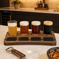 Plateau de dégustation de bières artisanales professionnel noir haut de gamme avec 4 emplacements et étiquettes effaçables pour bars et restaurants