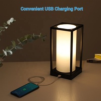 Contrôle tactile avec abat-jour en tissu de lin base métallique lampe de Table USB