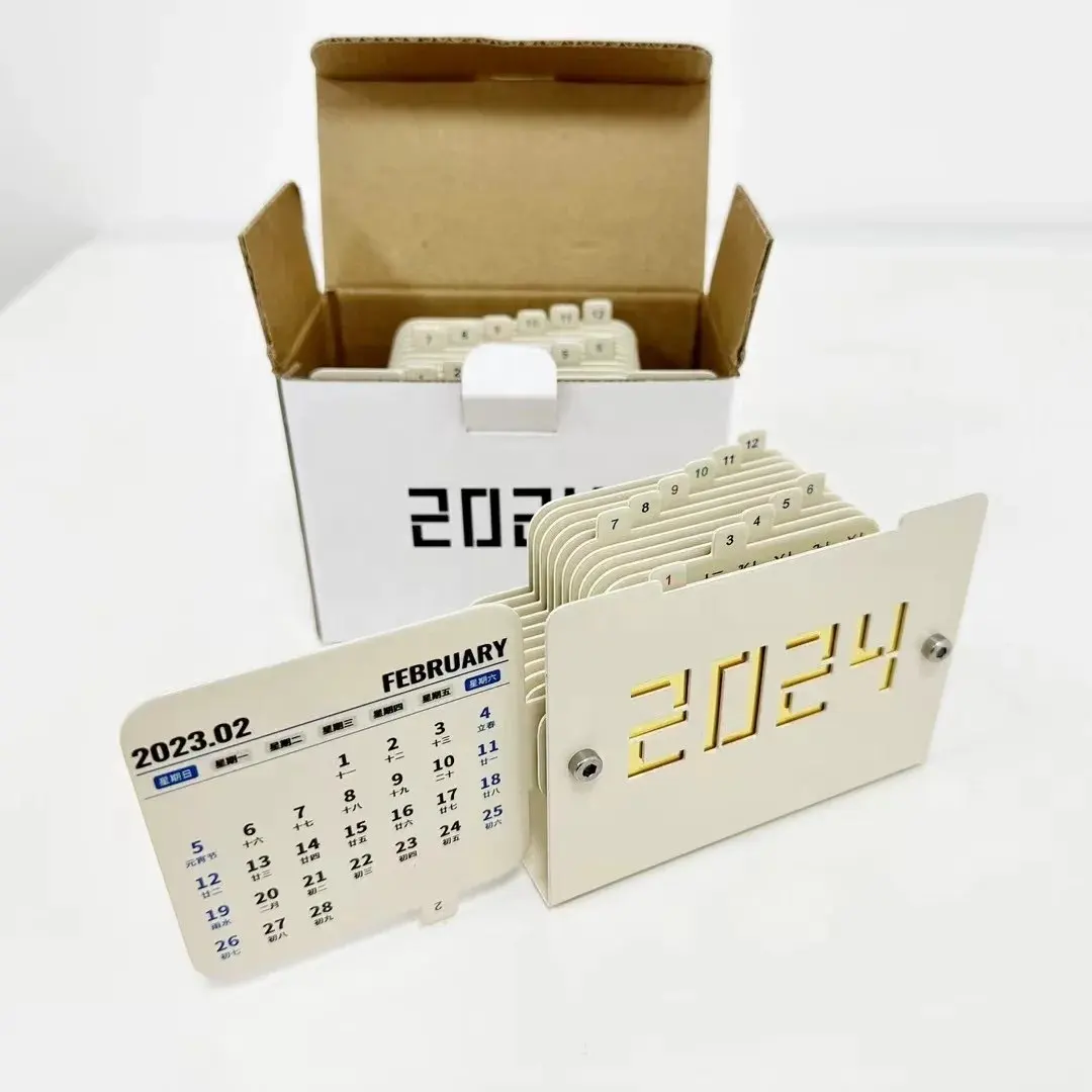 Kalender meja kantor Flip logam desain kustom, hadiah promosi bisnis 2024
