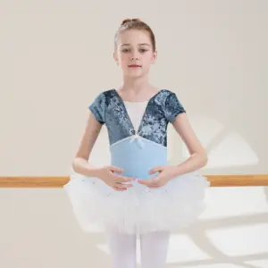 ربيع صيف 2024 ألوان مخصصة بشعار جودة عالية الأكثر مبيعًا فستان قطيفة رائج للفتيات للتدريب على الرقص فستان توتو باليه