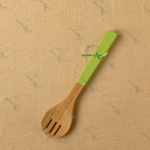 Ustensiles de cuisine en bambou cuillère cuillères en bambou vert feuilles design classique servir la salade vente en gros - Product Image 2