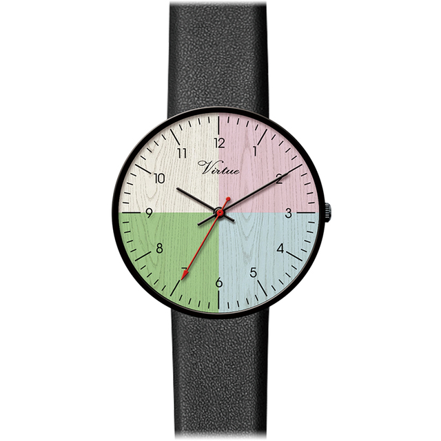 Virtue Classic Women's Quartz Wristwatch Ultra-Thin Round Case with Colorful Dial Design Creative Design Quartz Watch