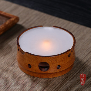 Bamboo Tea Warmer Round Heat Resistant Glass Candle Heated Traditional Chinese Style Tea Stove Jug Warmer - Product Image 3