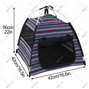 Portable Pet Tent House Striped <b>Canvas</b> 42x42x56cm Breathable Outdoor Dog Bed Foldable Plastic <b>Frame</b> - Product Image 2